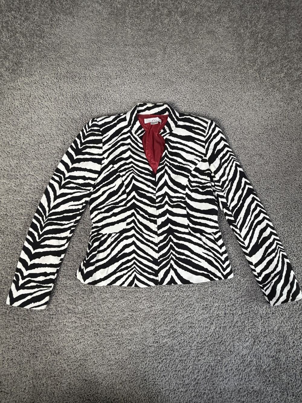 Kel & Diane Blazer Womens 2 Black Animal Print Crepe Lined Pleated Collared